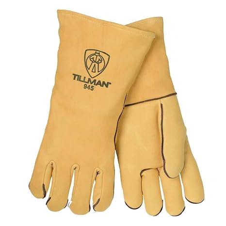 John Tillman and Co 945L 14" Top Grain Elk Wool Lined Welders Gloves with Straight Thumb, Welted Fingers and Kevlar Stitching (Carded), Large, Gold