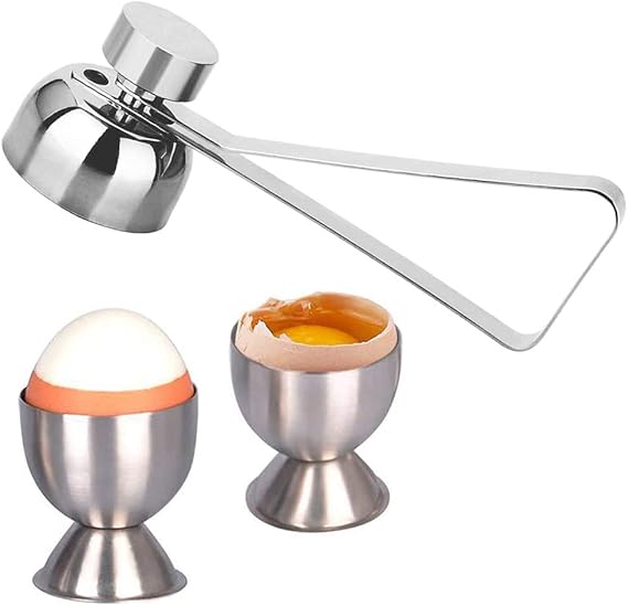 Egg Cup Set, Stainless Steel Egg Cup Holder & Double Sided Egg Topper Opener Cracker Great Size Easter Egg Cup for Soft Boiled Eg (2 Pcs & 1 Egg Opener)