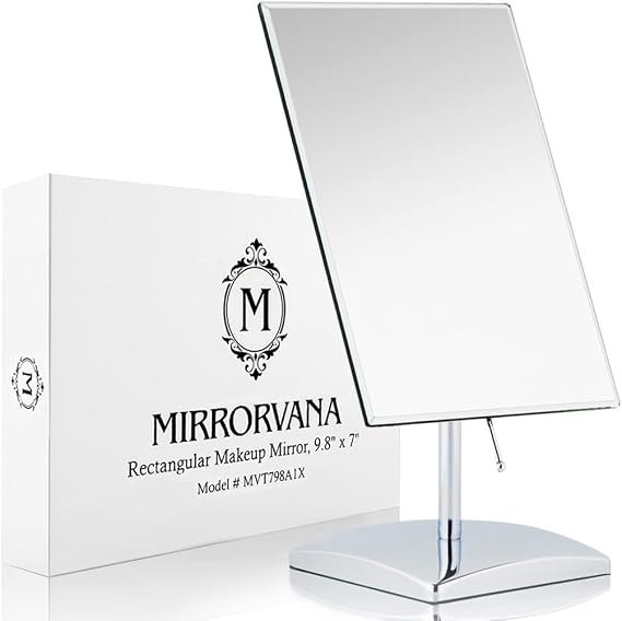 MIRRORVANA Large Table Desk Mirror with Stand, 9.8" x 7" (Chrome)
