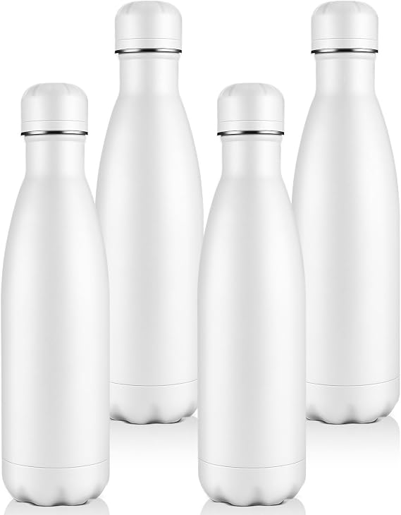 Volhoply 500ml Insulated Water Bottles Multipack, BPA Free Water Bottle for Kids, Gym, Travel, Sports, Available in Packs of 1 or 4（White,4 Pack）