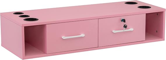 BarberPub Wall Mount Station with Drawers Styling Cabinet 2502(Pink)