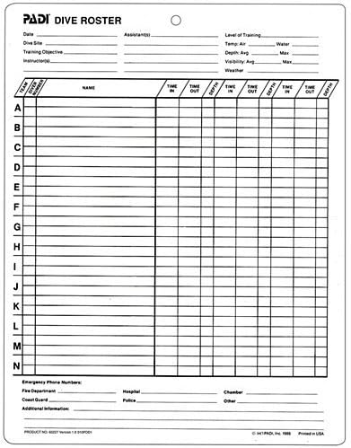 Padi Dive Roster Slate