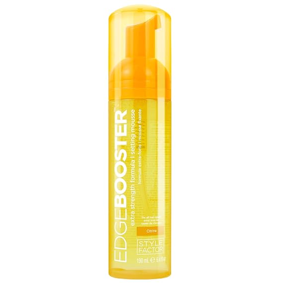 Style Factor EDGE BOOSTER Extra Strength Setting Mousse Frizz Control, Extra Volume, and Conditioning 6.4oz Citrine Mousse for Curly Hair