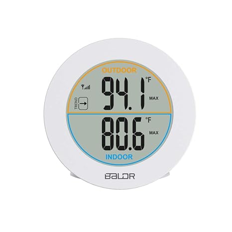 BALDR Wireless Indoor Outdoor Thermometer - 2.5 LCD Display Digital Thermometer for Home - Surface or Wall Thermometers Indoor & Outdoor Weather Station with Wireless Remote Transmitter (White)