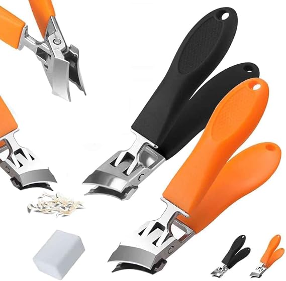 Wide Jaw Opening Anti-Splash Slanted Nail Clipper, 2025 Upgrade Fingernail and Toenail Clippers for Ingrown Nails, Curved Toenail Clipper Wide Jaw Toenail Clippers (Black+Orange)