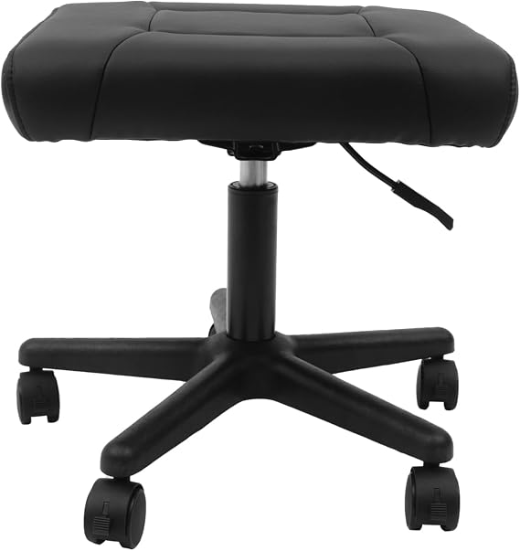 Footrest Stool Under Desk, Adjustable Height Under Desk Leg Rest Ottoman Swivel Rolling Stool Chair with 360Rolling Lockable Wheels for Gaming, Home Office, Load-bearing Capacity 220.46lbs, Black
