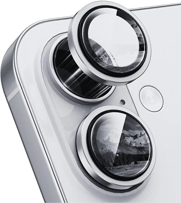 GGM GİYİM & AKSESUAR iPhone/Samsung ile Uyumlu Temperli Cam Kamera Koruma | Alüminyum Alaşım Çerçeveli Lens Kapağı, 9H Sertlik ve Kristal Netlik (10, Beyaz, iPhone 16/16 Plus)