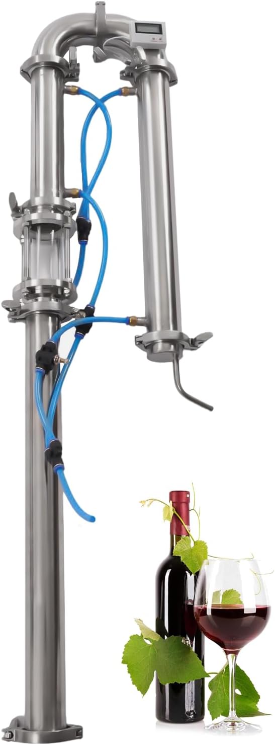 New Tubular Distillation Tower w/Sight Glass & Copper Mesh, 2'' Domestic Brewing Equipment Moonshine Distiller Stainless Steel Still Reflux Distilling Column for 13-26 Gallon Fermenter Capacity