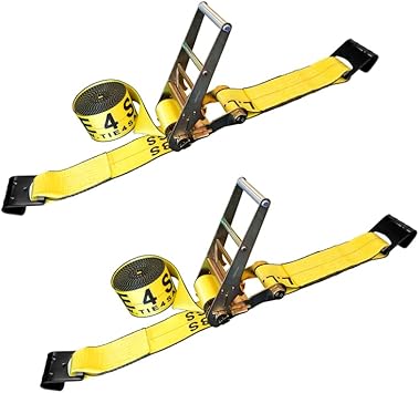 Mega Cargo Control 3" x 30' Heavy Duty Flat Hook Ratchet Straps 2 Pack - Yellow Tie Downs for Contruction, Heavy Machinery, Flatbed Hauling