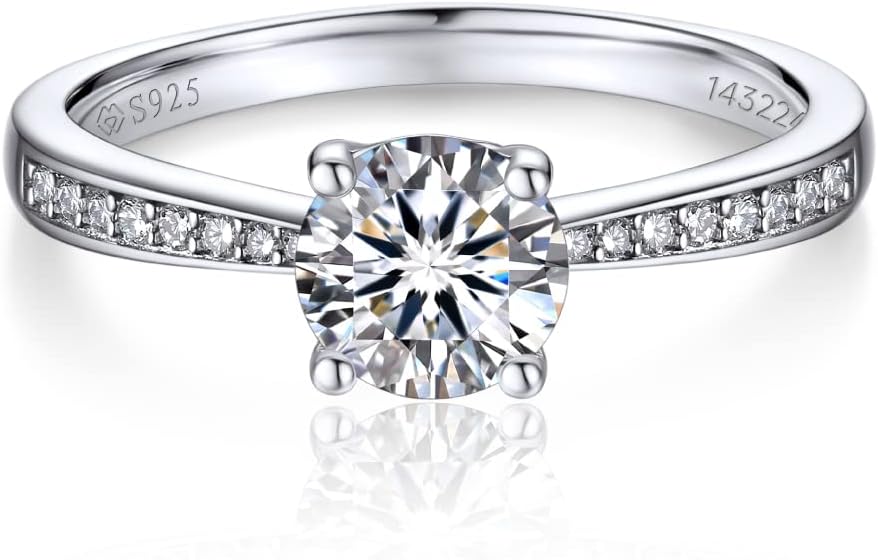 MomentWish Engagement Rings for Women 1 Carat Moissanite Diamond Ring