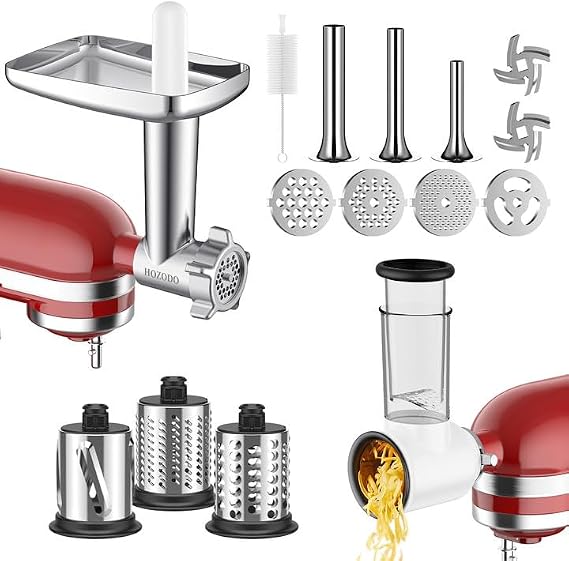 HOZODO Meat Grinder & Slicer Shredder Attachments for KitchenAid Mixer