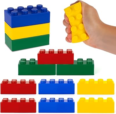 ArtCreativity Building Block Stress Relief Toys for Kids, Set of 12, Stacking Construction Foam Squeeze Toys in 4 Vibrant Colors, Birthday Party Favors, Goodie Bag Fillers Office Gifts Sensory Fidget