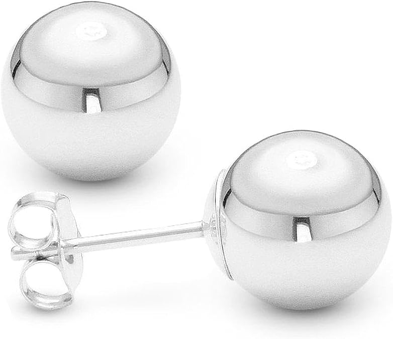 14K Real White Gold Ball Stud Earrings