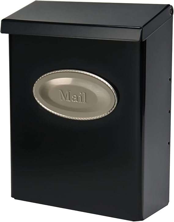 Architectural Mailboxes Designer Galvanized Steel, Locking Wall Mount Mailbox, Black with Satin Nickel