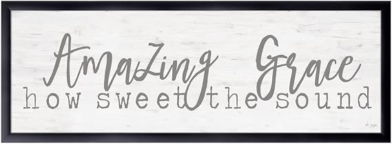 Religious Typography Wall Art, Amazing Grace Custom Framed Home Decor, 36x12, 50 Custom Frame Options