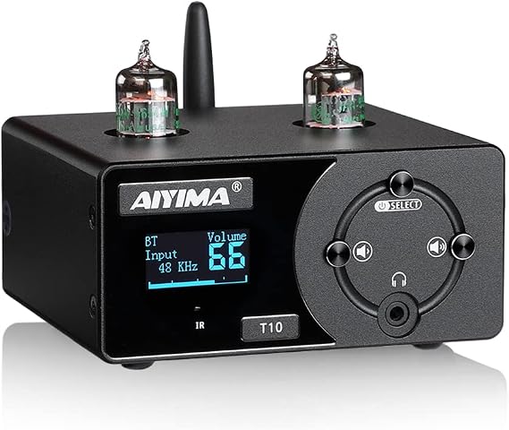AIYIMA T10 JAN5654 Tube Vacuum Preamplifier Audio Decoder Bluetooth 5.0 HiFi Headphone Amp with PC-USB APTX Coaxial Optical Input & OLED Display for Home Audio Amplifier (T10)