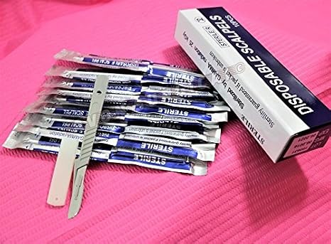 Disposable Scalpel Blades No.21 with Plastic Handle Suitable for Dermaplaning, Crafts, Medical/Surgical Instruments/Equipment and More Sterile and Individually Foil Wrapped (10 Each)