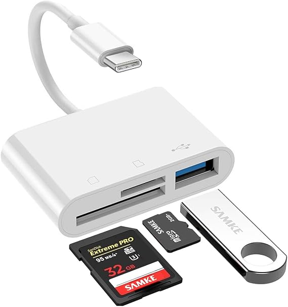 USB C SD/TF Card Reader - 3 in 1 Type C to TF/SD/USB Disk Reader Adapter | Type C Memory Reader Adapter for iPhone15 and Above/iPad/MacBook/Samsung/Chromebook/Pixelbook and More Type C device
