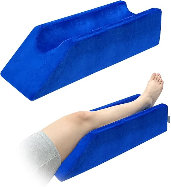 Leg Elevation Wedge Pillow Knee Leg Rest Pillow for Sleeping Post Surgery Knee Support Foam Bed Wedges Legs Bolster Foot Elevation After Surgery Pillow Positioning Wedge Cushion (Blue, 65cm Long)
