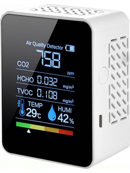 Kenly Dijital 5-in-1 Hava Kalite Ölçüm Cihazı, PM2.5 PM10 CO₂ TVOC HCHO Dedektörü, Akıllı Hava Dedektörü