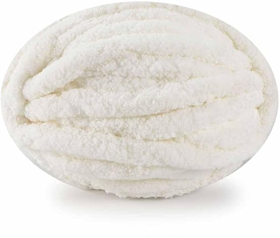 Soft Chunky Yarn, Hand Knitting Wool, Fluffy Chenille Yarn for Blankets Hats Scarfs or Pet Bed (Milky White)