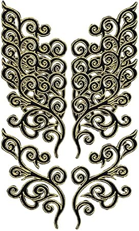 5 Pairs Embroidered Fancy Baroque Applique Swirl Iron on Patches Scroll Badge with Gold Trimming for Wedding Gown Dress Shoe Shirt Borders (Black)