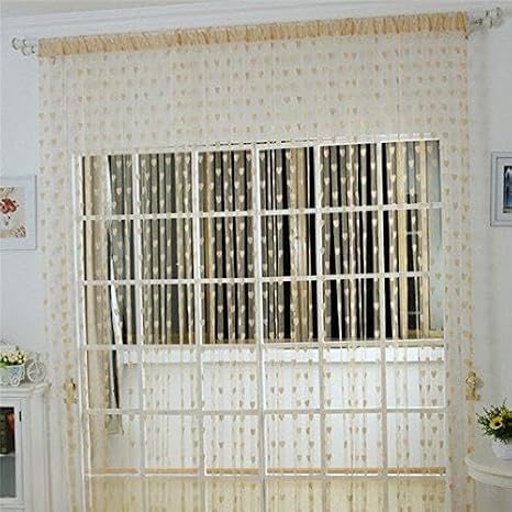 Thread Curtain Love Heart Bedroom Curtain Line Tassel String Door Curtain Window Living Room Decorative Curtain Valance(Champagne)