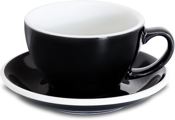 Loveramics Latte Art Mug with Saucer, 10 oz Ceramic Coffee cups with Round Bottom for Latte, Cappuccino, Tea, Espresso, Thick-walled Stoneware Cup Set for Barista - Regular Colours (Black, 10OZ)