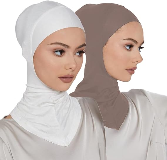 LMVERNA 2 Pieces Modal Hijab Cap Adjustable Muslim Stretchy Turban Full Cover Shawl Undercap Full Neck Coverage for Women