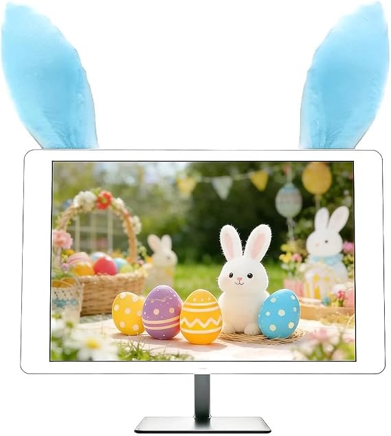 Tsangbaby 2 PCS Blue Rabbit Ear Computer Monitor Decor Cute Buddy Laptop Decorations Fun Desk Accessories for Home Office Decoration
