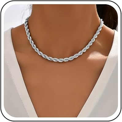 Andelaisi Punk Rope Chain Necklace Choker Chunky Twisted Rope Chain Necklace Italian Rope Chain Necklace Vintage Twist Rope Necklace Chain Thick Twist Link Chain Necklace for WomenGold