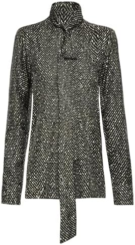 Chevron Tie-Neck Silk Twill Blouse
