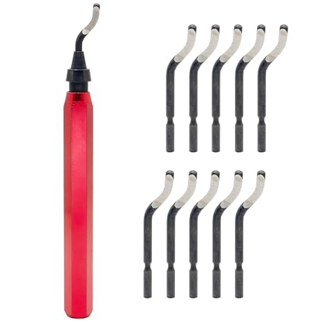 Deburring Tool Set RB1000 with 11 High Speed Steel Swivel Blades, 360 Degree Rotary Head for Metal, Resin, Aluminum, Copper, Plastic, 3D Printing, Brass, PVC Pipes - Ideal for Plumbing - Burr Removal