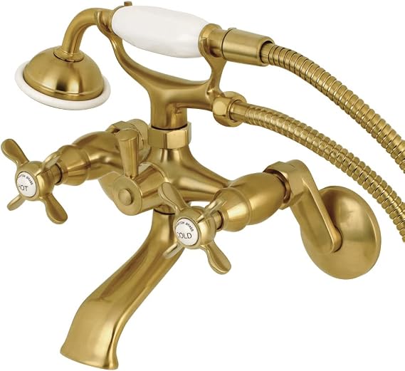 Kingston Brass KS286SB Essex Wall Mount Clawfoot Tub Faucet with Hand Shower, Brushed Brass