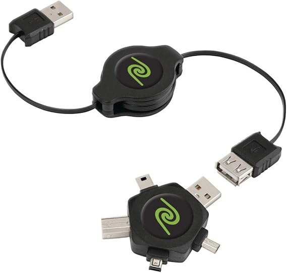 ReTrak Retractable USB 2.0 Cable with Multi-Tip Adapter (ETCABLESTAR)