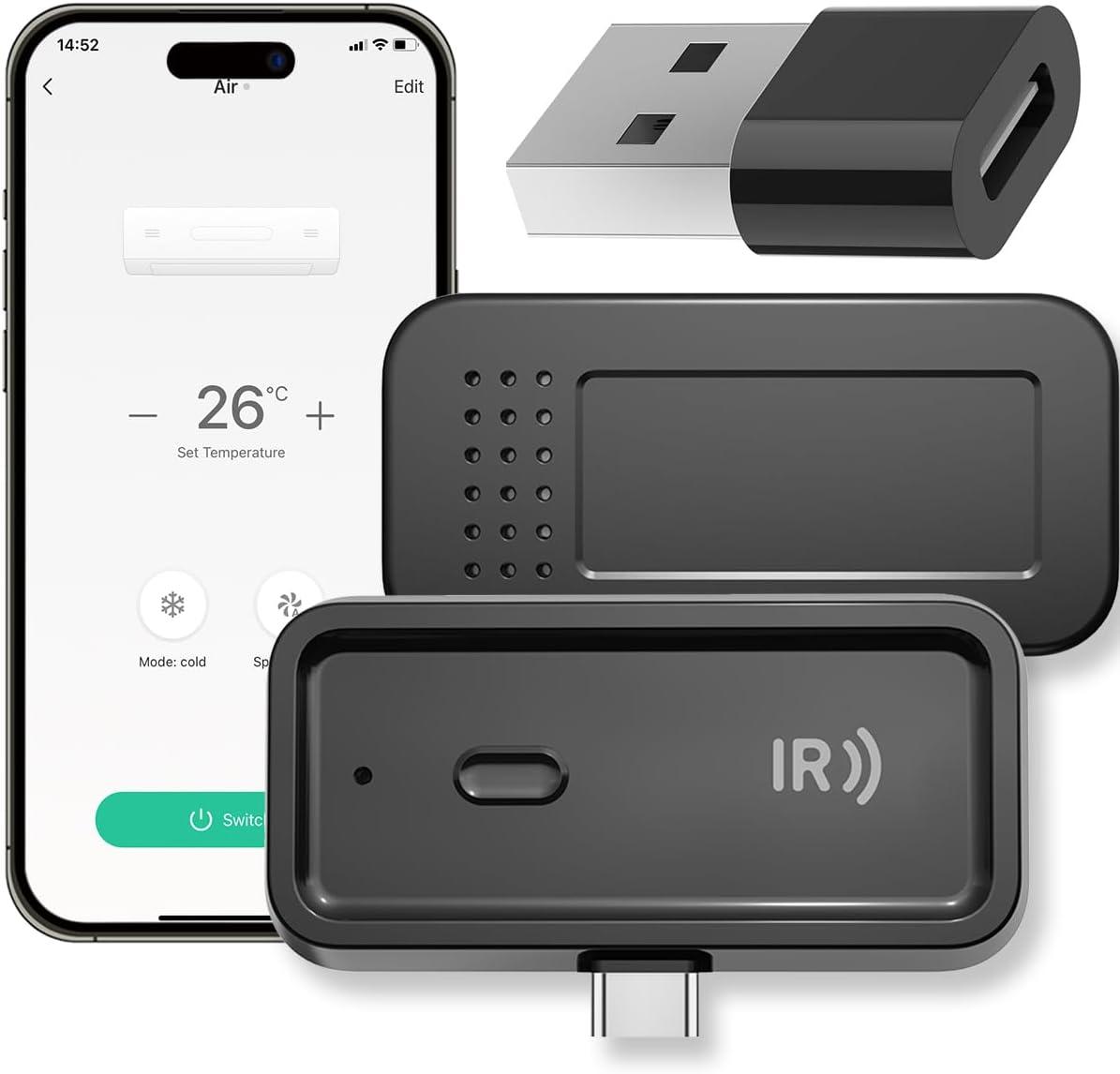 Mini Smart Remote Control Universal Remote Smart IR Remote Hub with 2.4GHz Wi-Fi Only Type-c, for Smart Home Works with Alexa, Google Home