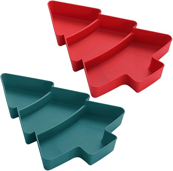 Amosfun Christmas Tree Snack Serving Tray 3 Grids Tree Shaped Plates for Dried Fruits Candy Nuts Treats Snack Christmas Party Favors 7 x 10 x 1.2 Inch