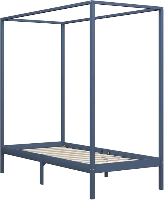 Bed Frame 4 Poster Bed Base Grey Solid Pine Wood 90x200 cm Canopy Bed with Storage Underneath Bedroom Furniture Bed grey Bed Frame
