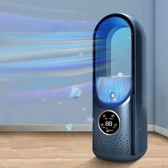 Blade-Free Silent Portable Air Conditioner,USB Personal Mini Air Conditioner with 6 Wind Speeds & 6 Timers Mini AC Unit Desktop Cooling Fan,Energy-Saving Evaporative Cooler for Home and Office (Blue) [Energy Class A]
