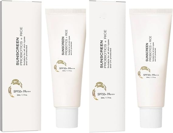 2Packs Rice Moisturizing Sunscreen for Face, Lightweight Facial Sunscreen Lotion with Rice Extract, Hydrating Daily Face Moisturizer, Non-Greasy Skincare for Everyday Outdoor Use