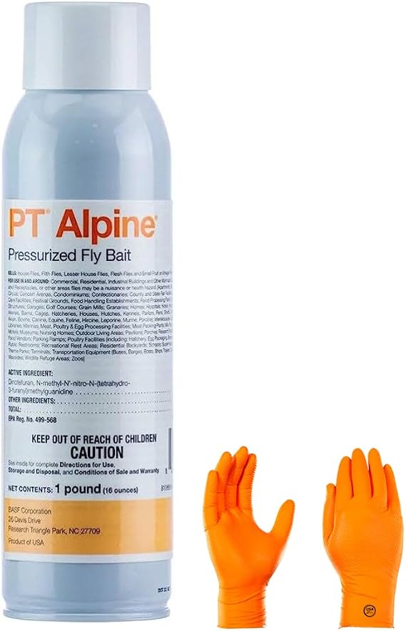 PT Alpine Pressurized Fly Bait - Fly Terminator: Long-Lasting Fly Control Solution with Baiting Properties - Includes USA Supply Protective Gloves