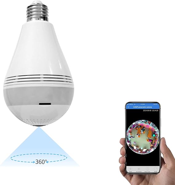 Light Bulb WiFi Camera, 1080P Panoramic 360 Degrees VR Home Surveillance Camera, WiFi Camera Indoor/Outdoor Wireless Video Surveillance IP Camera with Motion Detection Night Vision for Home