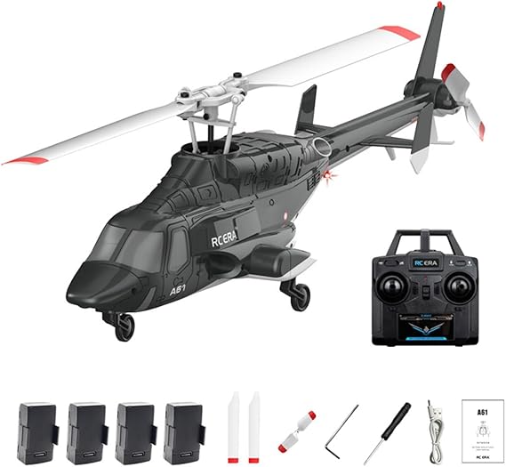 RC ERA A61 Flyingwolf RC Helicopter Model, 1:52 Scale Single Rotor 4CH RC Helicopter with Optical Flow Positioning, One-Key Start, RTF Gyro Stabilized Aircraft for Adults Beginners