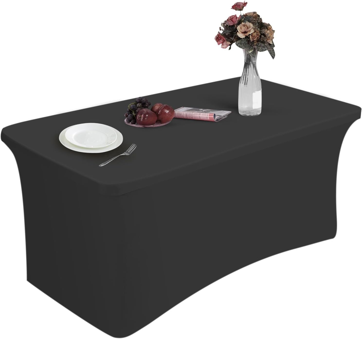 6ft Rectangle Elastic Table Cover, 183x76x76cm Black Stretchable Tablecloths for Rectangle Tables, Exhibition Table Cover, Fitted Spandex Folding Table Cover, for Wedding, Party and Home Decoration