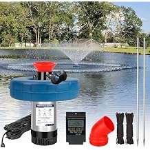 Pond Fountain Aerator Pump, 1 HP 110V 15000 GPM, pond aerator stainless steel pump body, 15A/110V 100-foot power cord, multi-function timer controller, suitable for pond and lake aerator pumps