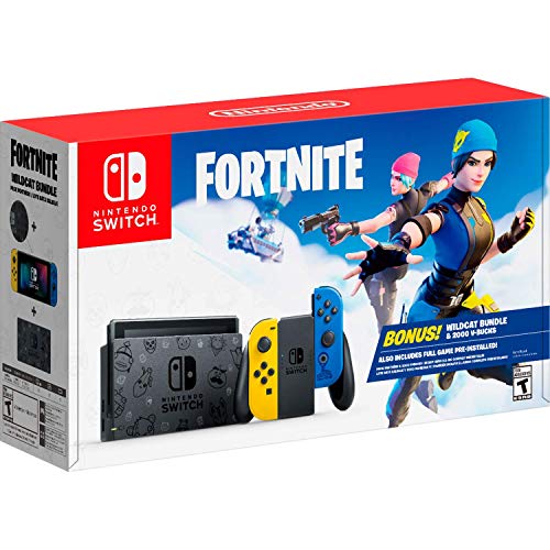 Newest Nintendo Switch Fortnite Wildcat Special Edition with Yellow and Blue Joy-Con, Fortnite Game Pre-Installed - 6.2 Touchscreen LCD Display, 32GB Internal Storage, AC WiFi, wCUE Accessories