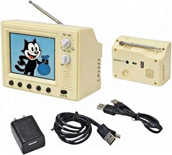Mini Retro TV, Pixel Pocket Tiny TV, 2.4 Inch HD 480p with 8GB Storage, Support USB Upload Video, 180 Minutes of Battery Lifeg 1:12 Scale Classics for Dollhouse Miniature Scenes Gift1 (Yellow)