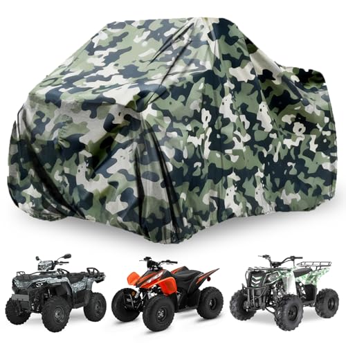 Small ATV Cover Camo 4 Wheelers 420D Heavy Duty Waterproof Outdoor Youth ATV Cover All Weather for Polaris, Taomotor, Kawasaki, Arctic Cat, Honda, Yamaha 50cc 80cc 90cc 110cc 125cc