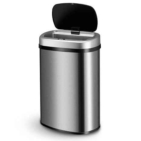 Juskys Kitchen Bin with Motion Sensor Silver 50 L - Square Waste Bin with Clamping Ring for Bin Bags - Stainless Steel - Contactless Disposal