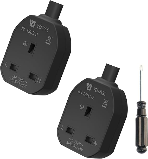 2 Pack Single Trailing Socket, 250V/13A, CE/UKCA Certificatized, without Plug and Cable, 1-Gang Rubber Trailing Socket Suitable for Factories, Garages, Indoor, Black